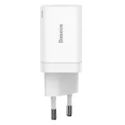 Baseus Super Si Pro Hálózati Gyorstöltő 30W - USB-A + USB-C - Fehér