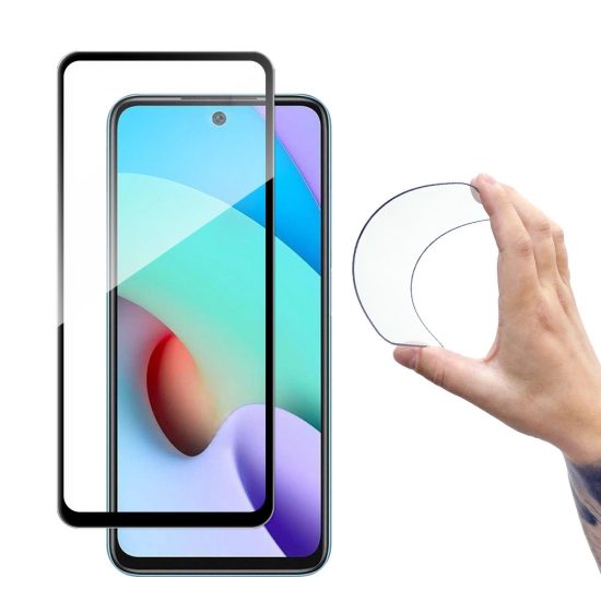 Xiaomi Redmi 10 Kijelzővédő Üvegfólia - Wozinsky Full Cover Flexi Nano Glass - Fekete Kerettel