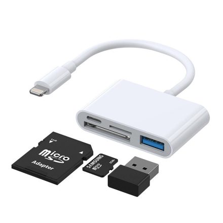 Joyroom HUB Multifunkciós OTG Lightning Adapter - USB 3.2 / SD, TF / Lightning - Fehér