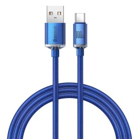 Baseus Crystal Shine USB-A - USB-C Kábel - 1.2m 5A 100W - Kék   Baseus Crystal Shine USB-A - USB-C Kábel - 1.2m 5A 100W - Kék