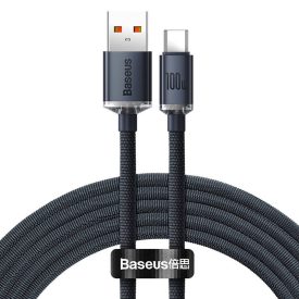 Baseus Crystal Shine USB-A - USB-C Kábel - 2m 5A 100W - Fekete   Baseus Crystal Shine USB-A - USB-C Kábel - 2m 5A 100W - Fekete