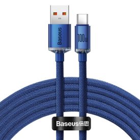 Baseus Crystal Shine USB-A - USB-C Kábel - 2m 5A 100W - Kék   Baseus Crystal Shine USB-A - USB-C Kábel - 2m 5A 100W - Kék