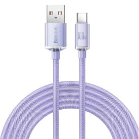 Baseus Crystal Shine USB-A - USB-C Kábel - 2m 5A 100W - Lila   Baseus Crystal Shine USB-A - USB-C Kábel - 2m 5A 100W - Lila