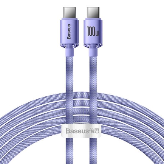 Baseus Crystal Shine USB-C - USB-C Kábel - 2m 5A 100W - Lila