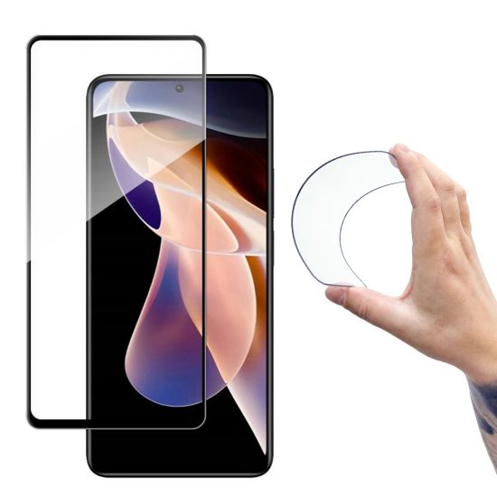 Xiaomi Redmi Note 11 Pro+ / 11 Pro Kijelzővédő Üvegfólia - Wozinsky Full Cover Flexi Nano Glass - Fekete Kerettel