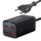 Baseus GaN3 Pro Hálózati Töltő 65W - 2x USB-C + 2x USBA + 1m USB-C - USB-C Kábel - Fekete