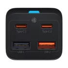 Baseus GaN3 Pro Hálózati Töltő 65W - 2x USB-C + 2x USBA + 1m USB-C - USB-C Kábel - Fekete