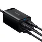 Baseus GaN3 Pro Hálózati Töltő 65W - 2x USB-C + 2x USBA + 1m USB-C - USB-C Kábel - Fekete