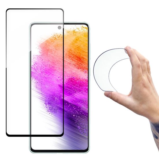 Samsung Galaxy A73 Kijelzővédő Üvegfólia - Wozinsky Full Cover Flexi Nano Glass - Fekete Kerettel