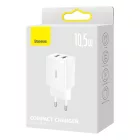Baseus Kompakt Hálózati Töltő 10.5W - 2x USB-A - Fehér