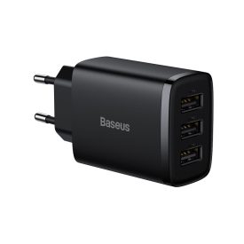 Baseus Compact Hálózati Töltő 17W - 3x USB-A - Fekete Baseus Compact Hálózati Töltő 17W - 3x USB-A - Fekete