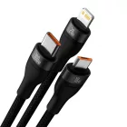 Baseus Flash 2 USB-A+C - USB-C + Lightning + micro Kábel - 1.2m 100W - Fekete