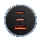 Baseus Golden Contactor Pro Autós Töltő 65W - 2x USB-C + 1x USB - Kék
