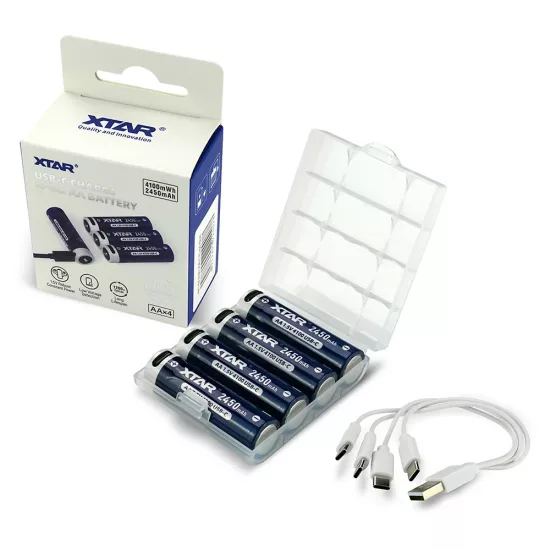 Xtar 1.5V AA 2450mAh 4100mWh Li-Ion akkumulátor - USB-C x 4 db